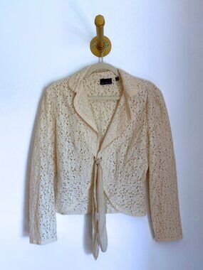 The Limited Cream Lace Tie Front Blazer Jacket Size 12 | Romantic Sheer Layer